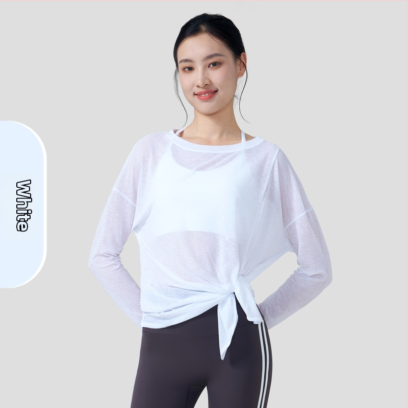 Légiesebb slub szövetes jóga felső hosszú ujjú, laza szabású, csípőig érő, gyorsan száradó, nyár 2025 kiadás