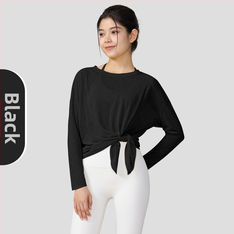 Légiesebb slub szövetes jóga felső hosszú ujjú, laza szabású, csípőig érő, gyorsan száradó, nyár 2025 kiadás