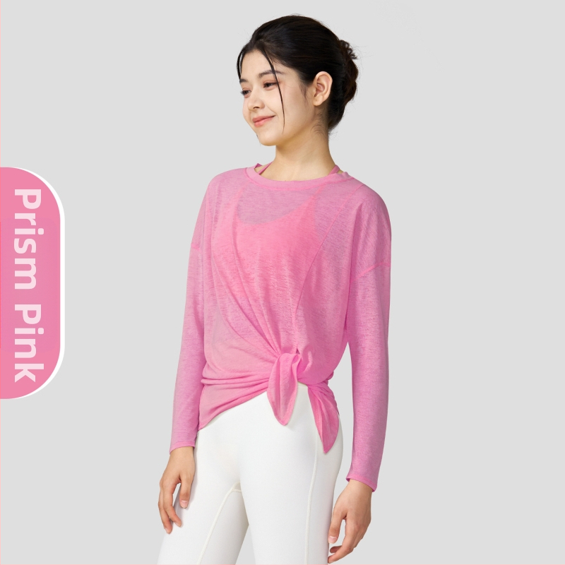 Légiesebb slub szövetes jóga felső hosszú ujjú, laza szabású, csípőig érő, gyorsan száradó, nyár 2025 kiadás