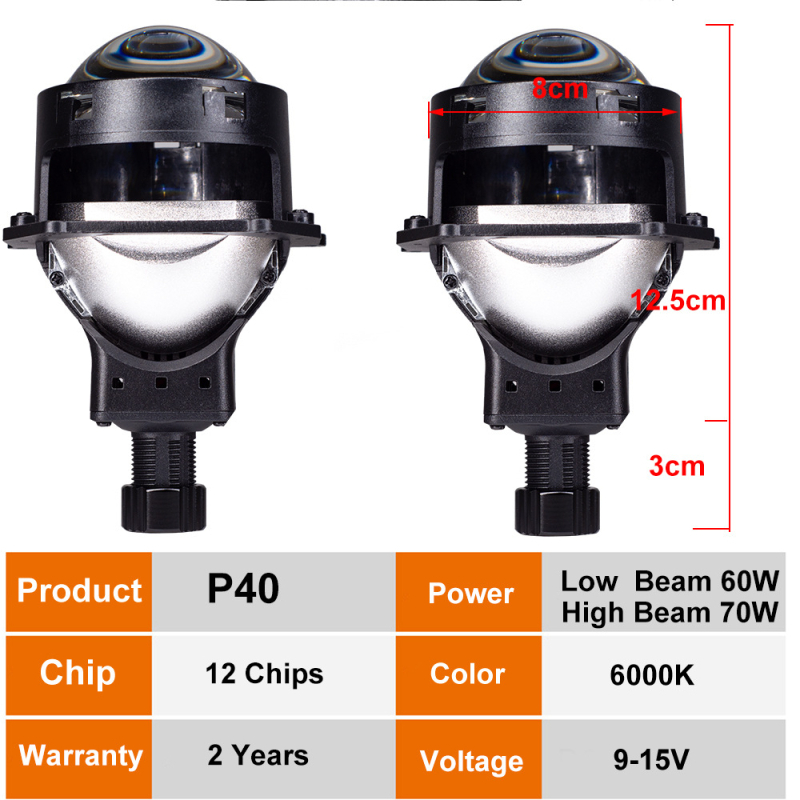 P40 automobilsko LED svjetlo s dvostrukom lećom, 70W, 12V, IP67, vijek trajanja 30.000 sati