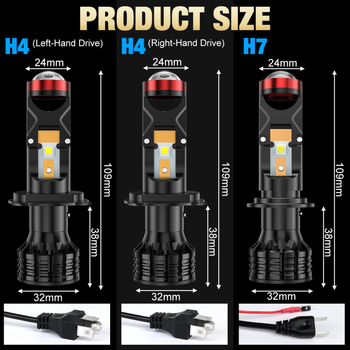 Faro LED pentru mașină cu lentilă laser, iluminare duală (far și apropiere) compatibil H4/H7, 100W, 9–24V, 22.000 lm, IP68, aliaj de aluminiu, model U7