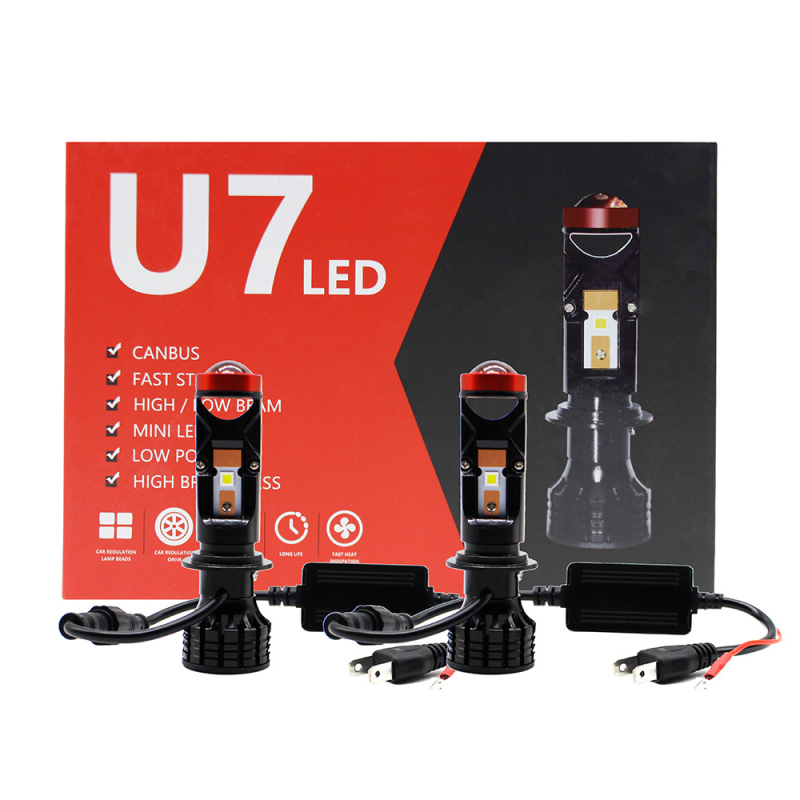 Faro LED pentru mașină cu lentilă laser, iluminare duală (far și apropiere) compatibil H4/H7, 100W, 9–24V, 22.000 lm, IP68, aliaj de aluminiu, model U7