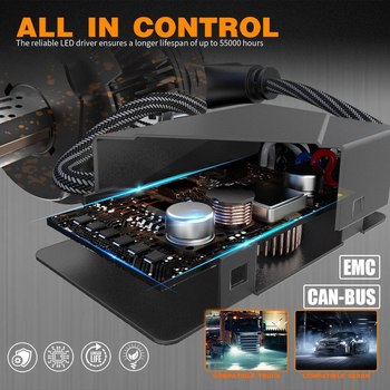 Faruri LED pentru autovehicul – All-in-One pentru faruri lungi și apropiate, model T8, 12V, 110W, 11000LM, IP67