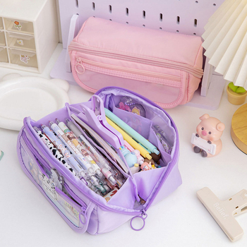 Θήκη μολυβιών με πρισματικό σχεδιασμό, Seven Buckets, ύφασμα Oxford, unisex, κορεατικό στυλ