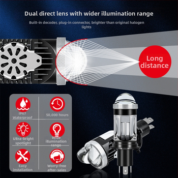 H4 LED prednje svjetlo za automobile s dvostrukim snopom i laserskom lećom, direktno priključivanje, 65W, 24V, 6000–12000 lm, univerzalna kompatibilnost