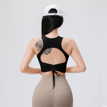 Ženski joga top s umetkom za grudni koš, otvorenim leđima, šnira, materijal najlon/elastan 76,8%/23,2%, ljeto 2025