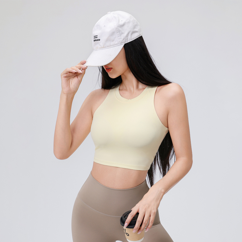 Ženski joga top s umetkom za grudni koš, otvorenim leđima, šnira, materijal najlon/elastan 76,8%/23,2%, ljeto 2025