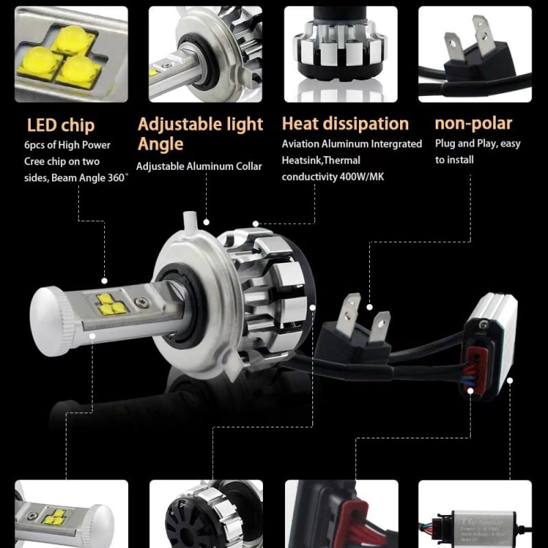 TCYATO T1S LED prednja svjetla za auto H7, H11 i 9005 s LED diodama i vlastitom lećom, aluminijska legura, 12–24V
