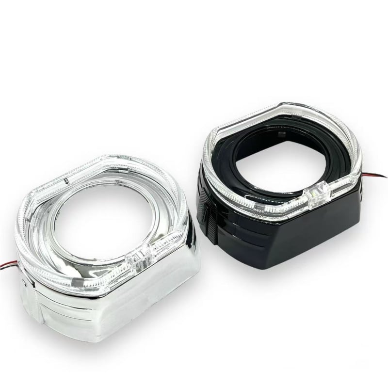 Integrirana četvrtasta leća farova s poklopcem Angel Eye, materijal: plastika + aluminijska ploča, 12V, 6 LED, 0,28–0,35 A, vijek trajanja 50.000 sati