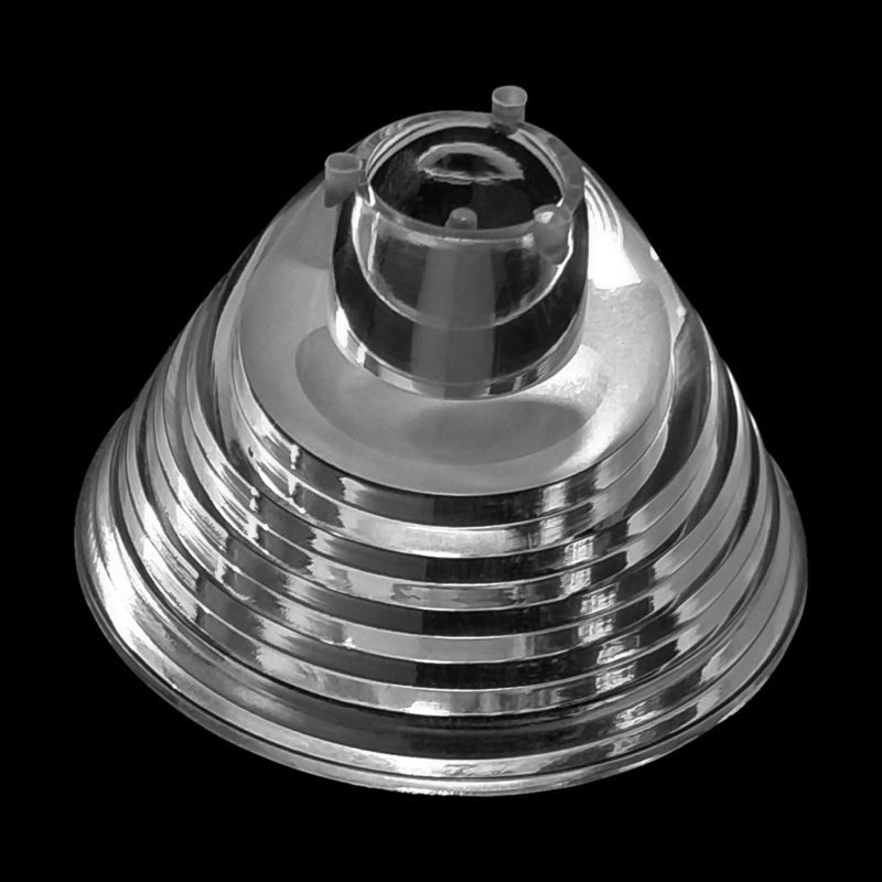 XP48 COB LED φακός με κυρτό κυλινδρικό σχέδιο 2°; συμβατός με CREE 3535/3030/5050 COB LEDs; Οπτικό PMMA; γωνία δέσμης 2–4°; διαπερατότητα 92% υλικό, 82% φακός