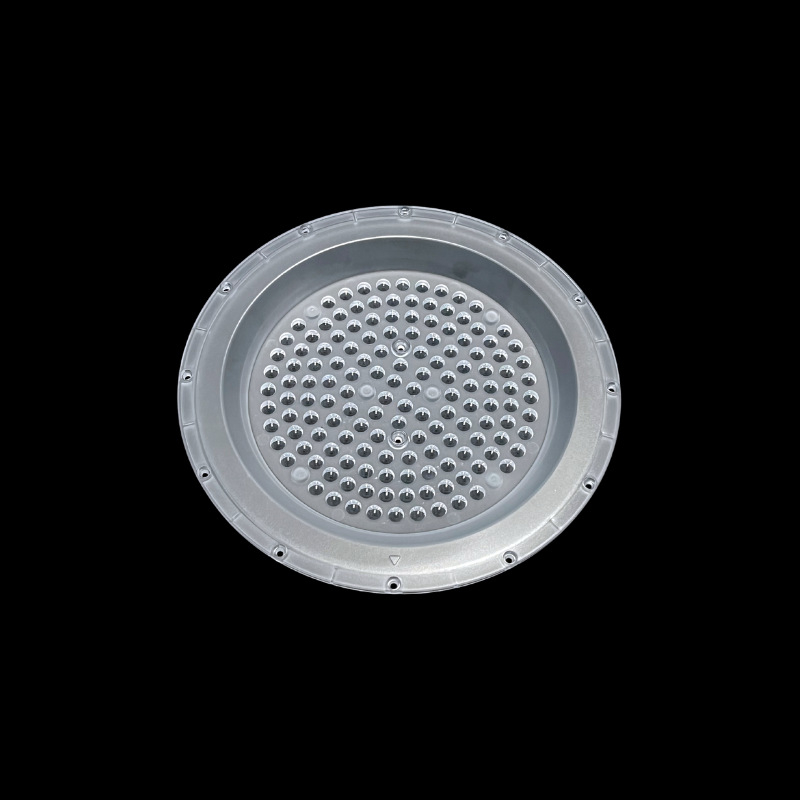 Οπτικός φακός υψηλής απόδοσης για βιομηχανικούς/ορυχεια LED λαμπτήρες, UFO δαχτυλίδι-κόκκων σχεδίασης, δέσμη 60-90°, διαπερατότητα 92%, μοντέλο UFO-a-100w-150w-200w, κύριο υλικό PCS