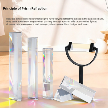 Optikai prizma fizika kísérletekhez: törés és diszperzió, K9 modell, üveg-plasztik kivitel
