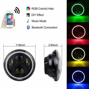 LED fényszóró autóhoz és motorkerékpárhoz RGB Angel Eyes-szel, 60W, 12-36V, IP67, 5800 lm