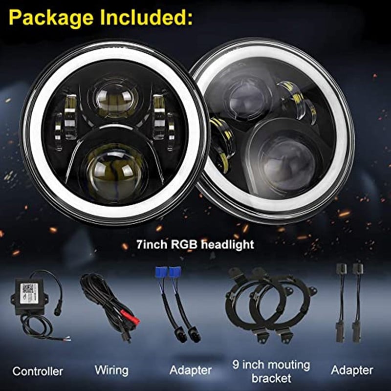 LED fényszóró autóhoz és motorkerékpárhoz RGB Angel Eyes-szel, 60W, 12-36V, IP67, 5800 lm