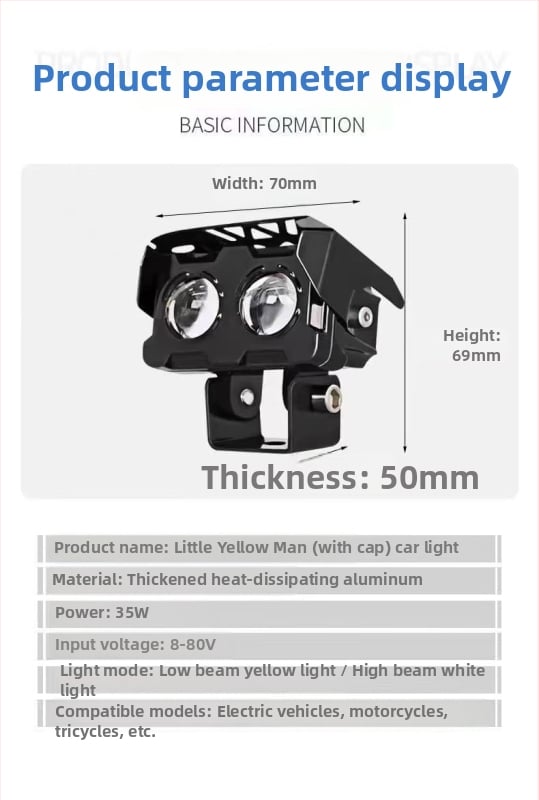 Négylencsés motorkerékpár reflektor — 25W, 8-80V, 1.2A, Alumínium