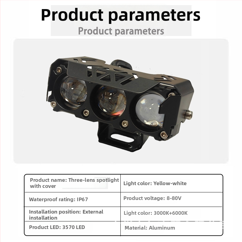 Négylencsés motorkerékpár reflektor — 25W, 8-80V, 1.2A, Alumínium
