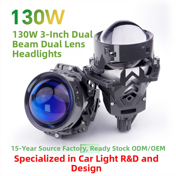 Automobilske LED prednje svjetla s dvostrukim svjetlom i dvostrukom lećom, laserski prozirni leć, univerzalna kompatibilnost s originalnim modelima automobila, aluminijska legura (130W, 12V, 6000 lm, IP68, aluminijska legura)