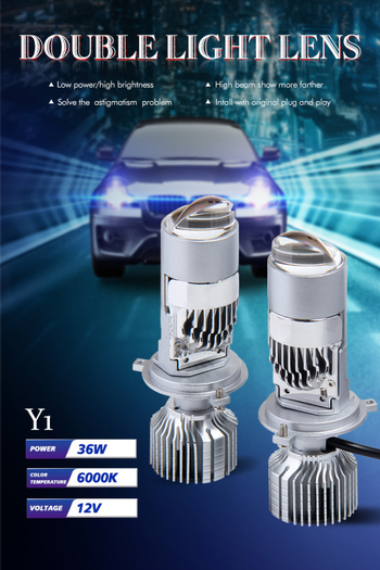 Motorkerékpár LED fényszóró H4 mátrix lencsével, Y1MT, 36W, 12V, IP67