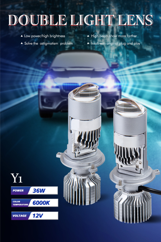 Motorkerékpár LED fényszóró H4 mátrix lencsével, Y1MT, 36W, 12V, IP67