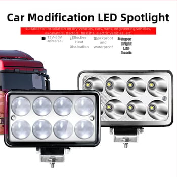 Teherautó LED fényszóró négyzet alakú reflexkosaras és domború lencsével – 24W, 12–80V, IP68, 4200 lm