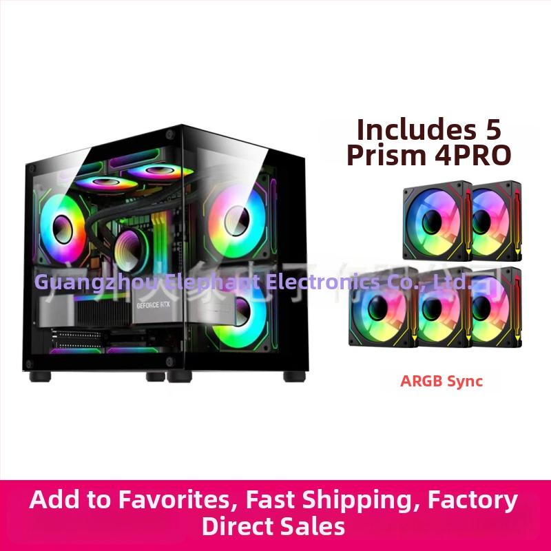 Mini PC skrinka bez stĺpov s prizmatickým dizajnom — MicroATX kompatibilný, vodné chladenie, bočný priehľadný panel