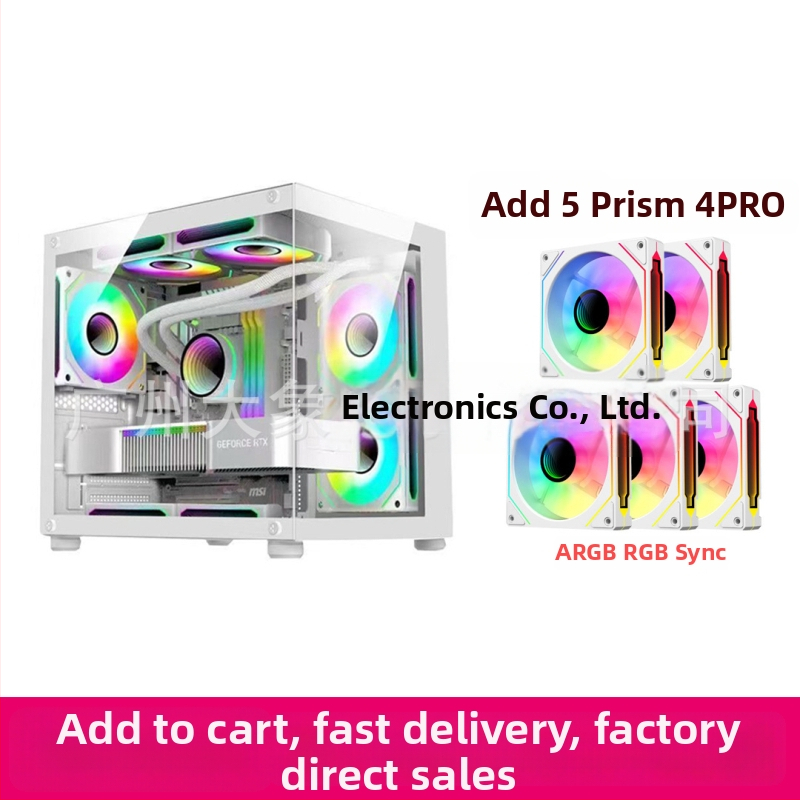 Mini PC skrinka bez stĺpov s prizmatickým dizajnom — MicroATX kompatibilný, vodné chladenie, bočný priehľadný panel