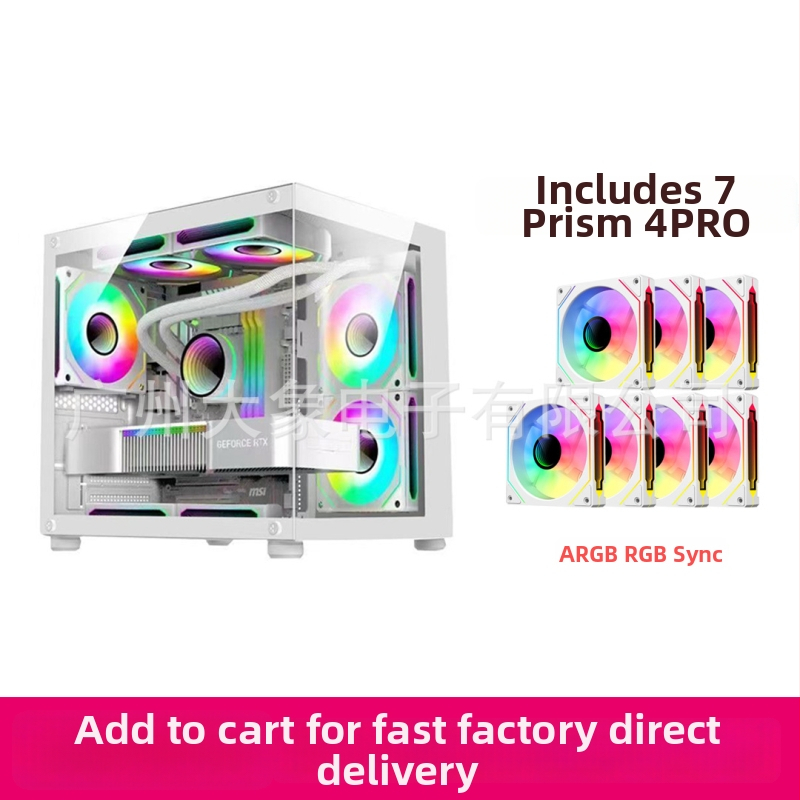 Mini PC skrinka bez stĺpov s prizmatickým dizajnom — MicroATX kompatibilný, vodné chladenie, bočný priehľadný panel