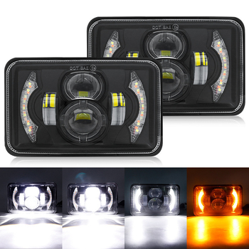 LED prednja svjetla za automobil s visokim i niskim snopom, bijelo svjetlo + bijelo-žuti halo, kvadratni 5-inčni, 4 LED dnevna svjetla u stilu mjeseca