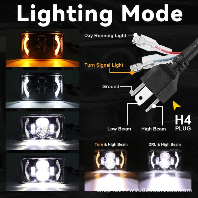 LED prednja svjetla za automobil s visokim i niskim snopom, bijelo svjetlo + bijelo-žuti halo, kvadratni 5-inčni, 4 LED dnevna svjetla u stilu mjeseca