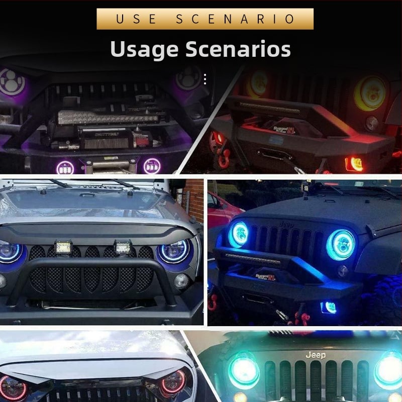 Wrangler prednja svjetla s integriranim visokim i niskim snopom, RGB Angel Eye LED, 38W 12V IP68 aluminijska legura