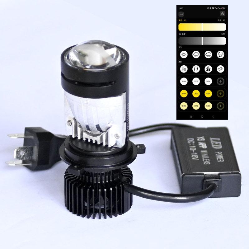 AEFC H4 LED prednje svjetlo za automobile i motocikle s integriranom lećom za daleko i blizu, upravljanje putem aplikacije, DC12-24V, 15000 lm, 50000 h