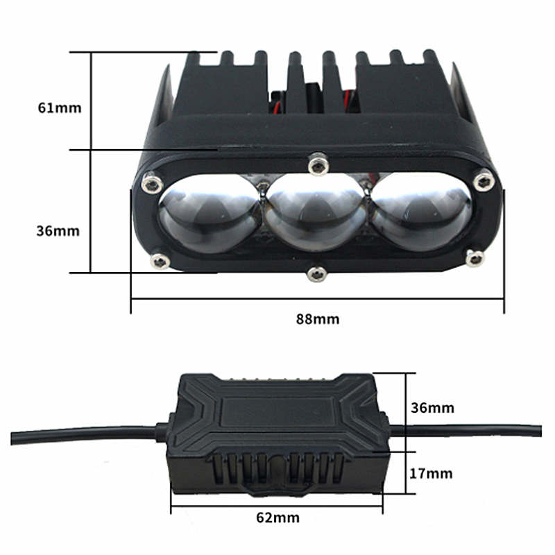 LED motociklističko svjetlo s tri LED diode, 120W, 12V DC, IP67, 12000LM