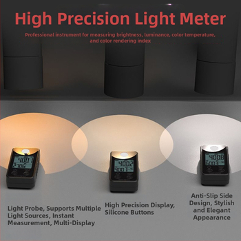 SUPTOOL integrovaný mini svetlomer pre meranie plného spektra jasnosti, farebnej teploty a CRI; napájanie 2x AAA batériami