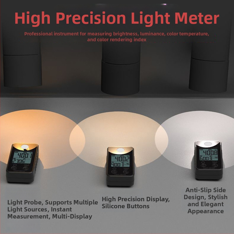 SUPTOOL integrovaný mini svetlomer pre meranie plného spektra jasnosti, farebnej teploty a CRI; napájanie 2x AAA batériami