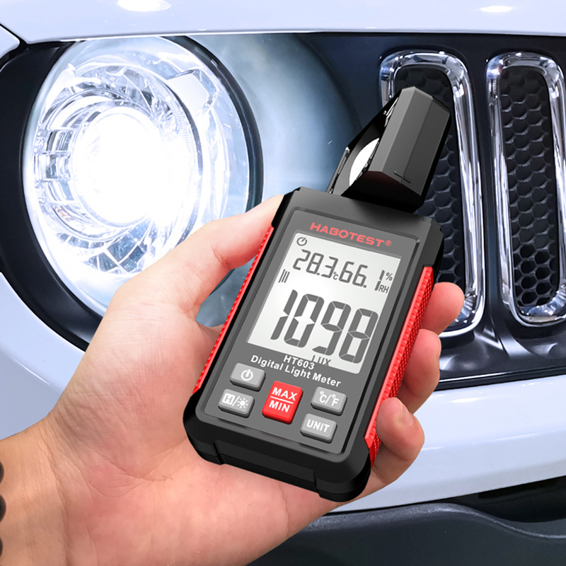 HT603 HABOTEST intelligens digitális fényerősségmérő - Tápellátás: 3x1.5V AAA, Hőmérséklet-tartomány: -20°C–60°C, Nedvesség: 0%–99,9% RH, Magáncímkézés licenc: Igen