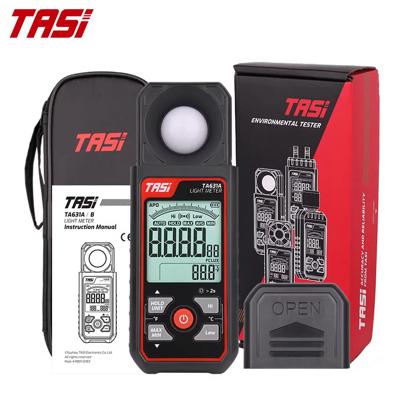 TA631 sorozat ipari minőségű digitális luxmérő — mérési tartomány: 300 000 lux — tápellátás: 3×1,5V elemek