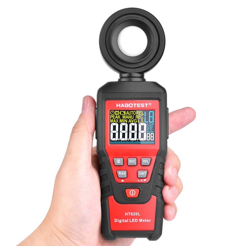 HABOTEST HT620L Ψηφιακός μετρητής φωτεινότητας, Υψηλής ακρίβειας φωτομετρικός μετρητής, Τροφοδοσία από 3×1.5V AAA μπαταρίες