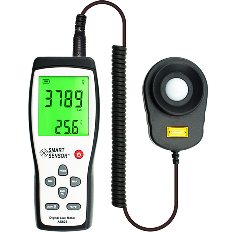 AS823 ψηφιακός μετρητής φωτεινότητας, φορητός, Hima; εύρος μέτρησης 1–200.000 lux; ανάλυση 1 lux; δειγματοληψία ανά 2 δευτερόλεπτα; τροφοδοσία 9V μπαταρία
