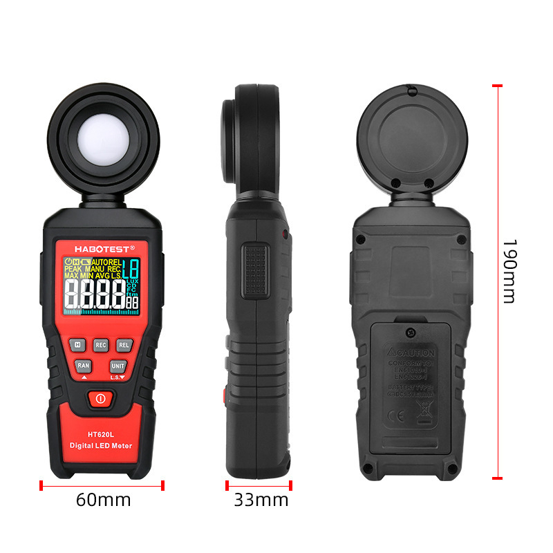Habotest Digitalni mjerač osvjetljenosti, Visoko precizan LED fotometar s višestrukim izvorom svjetla, Industrijski mjerač svjetline