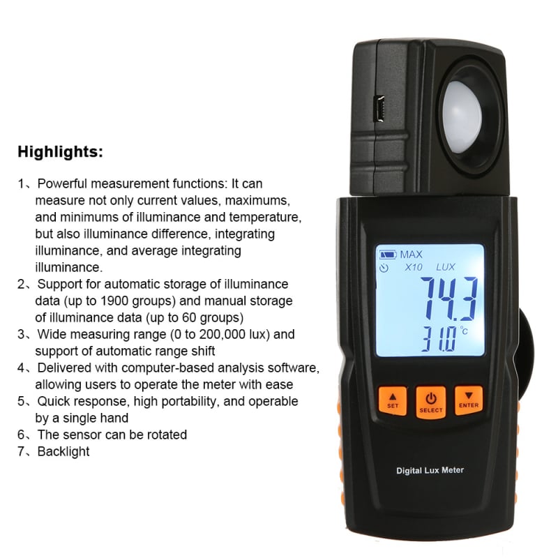 GM1020 digitalni višenamjenski luxmeter s visokim stupnjem preciznosti mjerenja i pohranom podataka