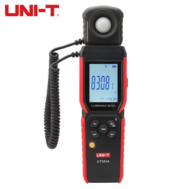 UT381A digitálny luxmetr, ručne ovládaný, značka Uni-T, napájanie 3×AAA, vysoká presnosť