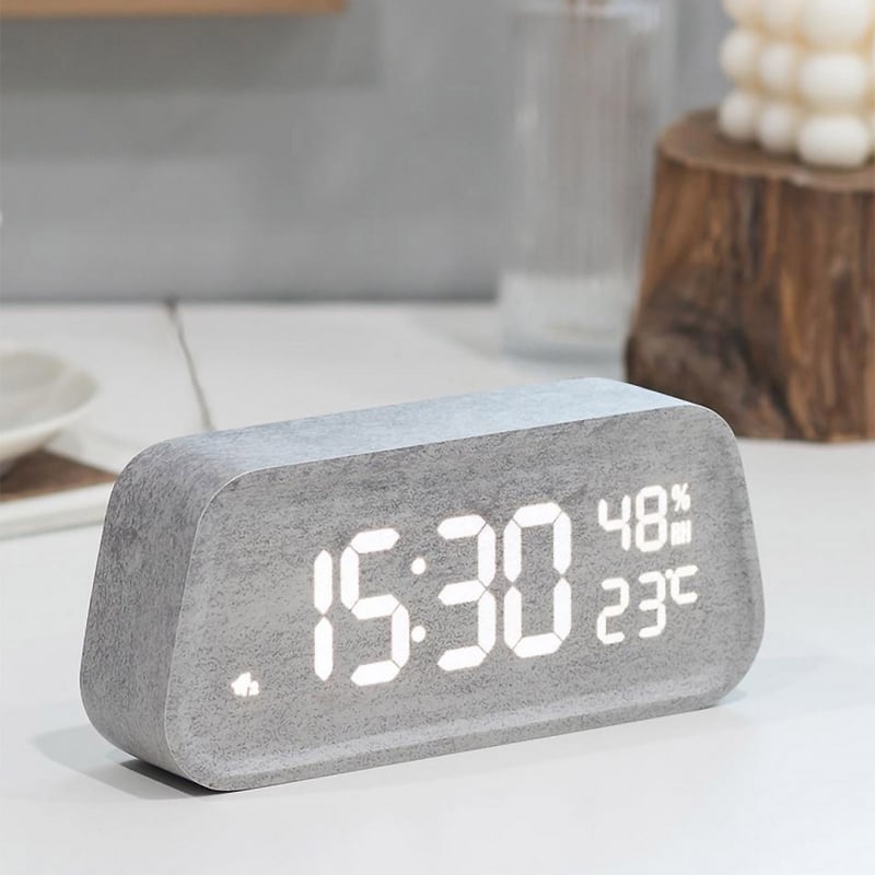 Ξύλινο LED ρολόι με φωνητικό έλεγχο, θερμόμετρο, υγρασιόμετρο και ημερολόγιο