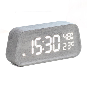 Ηλεκτρονικό ρολόι κομοδίνου με φινίρισμα ξύλου, φωνητικός έλεγχος, LED οθόνη, θερμοκρασία και υγρασία, τρεις συναγερμοί