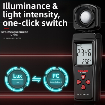 Delixi prenosný digitálny luxmeter s automatickým rozsahom, digitálny displej, napájaný batériou
