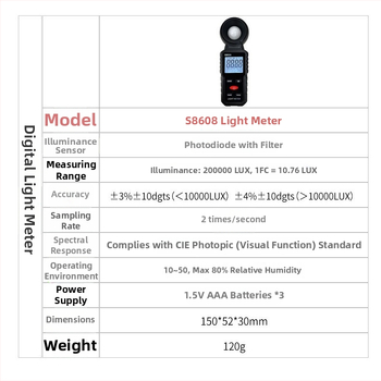 S8608 Svetlomerný fotometer, Meranie osvetlenia; Napájanie: Časť 3 číslo 7; Značka: Iné