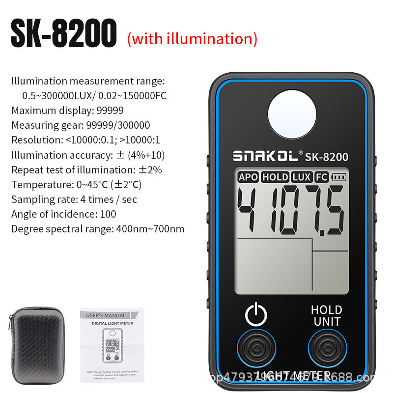 SK-8202/8201/8200 szín- és megvilágításmérő – digitális, hordozható, akkumulátoros