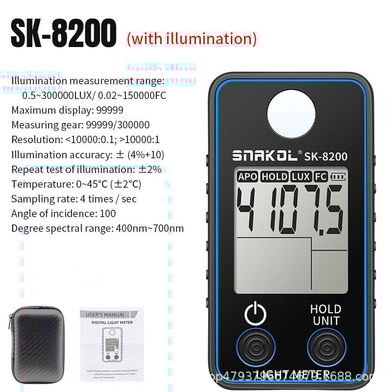SK-8202/8201/8200 szín- és megvilágításmérő – digitális, hordozható, akkumulátoros