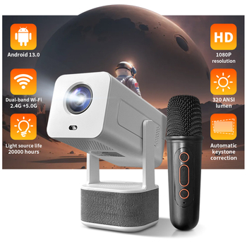 Kültéri Karaoke projektor két mikrofonnal, minden-az-egyben otthoni mozi, 1080P hordozható projektor, 150 hüvelykes vetítés, 30W, WiFi 2.4/5G