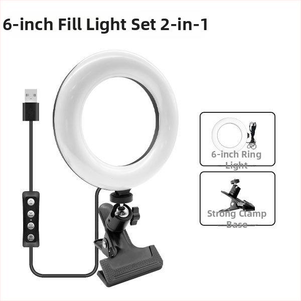 Prenosné kruhové svetlo pre videokonferencie, USB napájanie, 5W LED, RGB, 3000–6000K, nastaviteľná jas, 1/4-palcový závit.