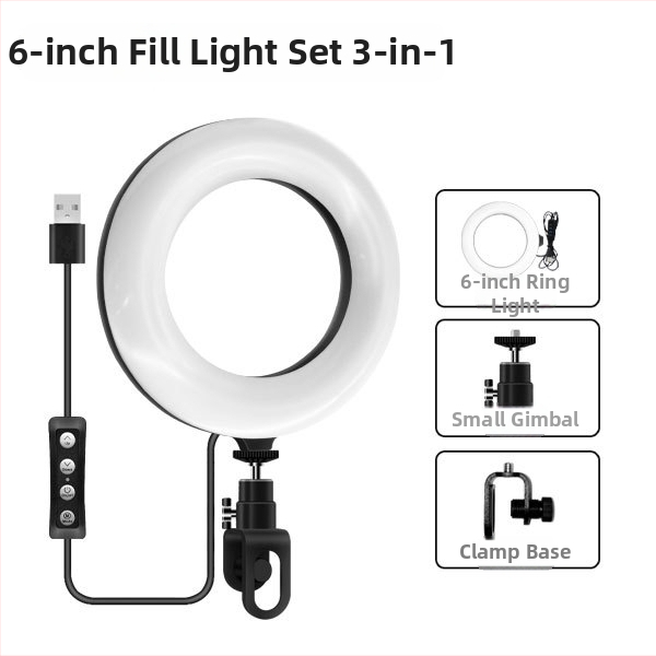 Prenosné kruhové svetlo pre videokonferencie, USB napájanie, 5W LED, RGB, 3000–6000K, nastaviteľná jas, 1/4-palcový závit.